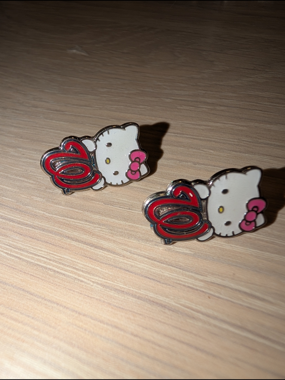 Hello Kitty Enamel Stud Earrings in White, Pink & Red with Heart Detail